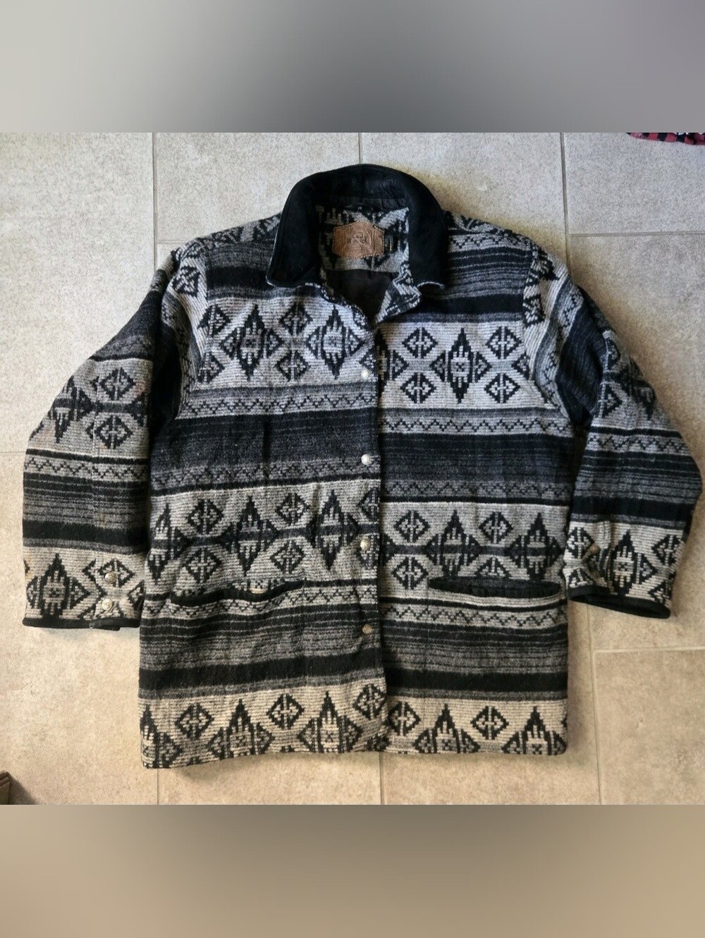 Vintage Woolrich Aztec Wool Blanket Jacket 8714 Grey Nordic Coat USA Sz L